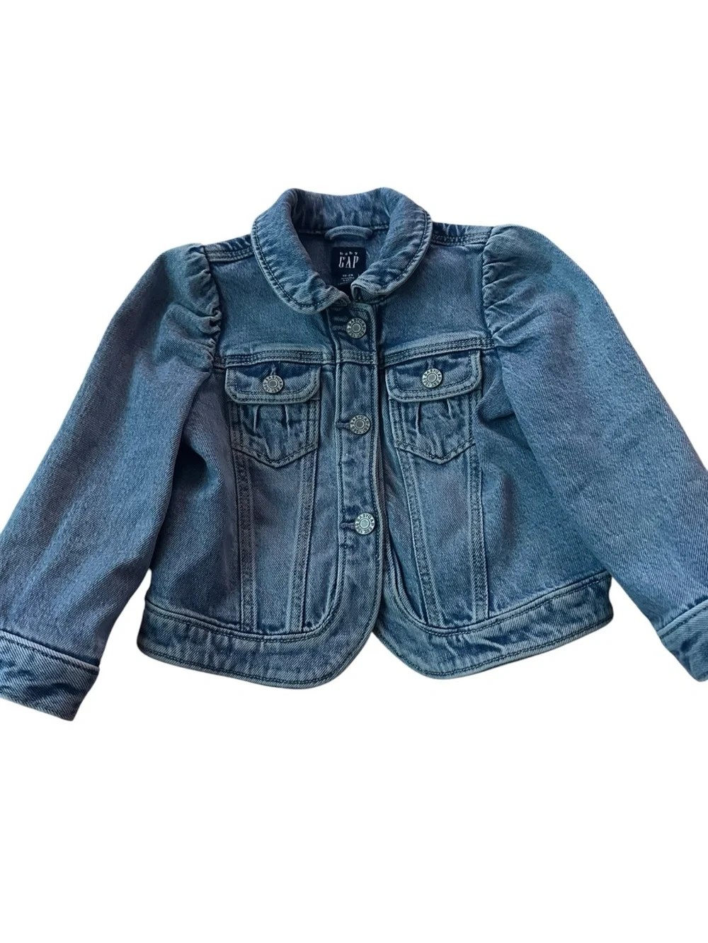 GAP Girls' Denim Jacket in Medium Blue with Puff Shoulders
